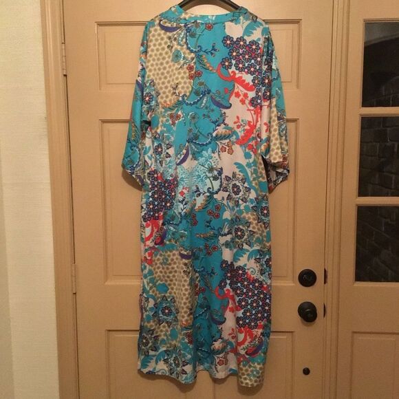 Vintage Natori Vibrant Dynasty Floral Caftan Dress - Picture 5 of 7